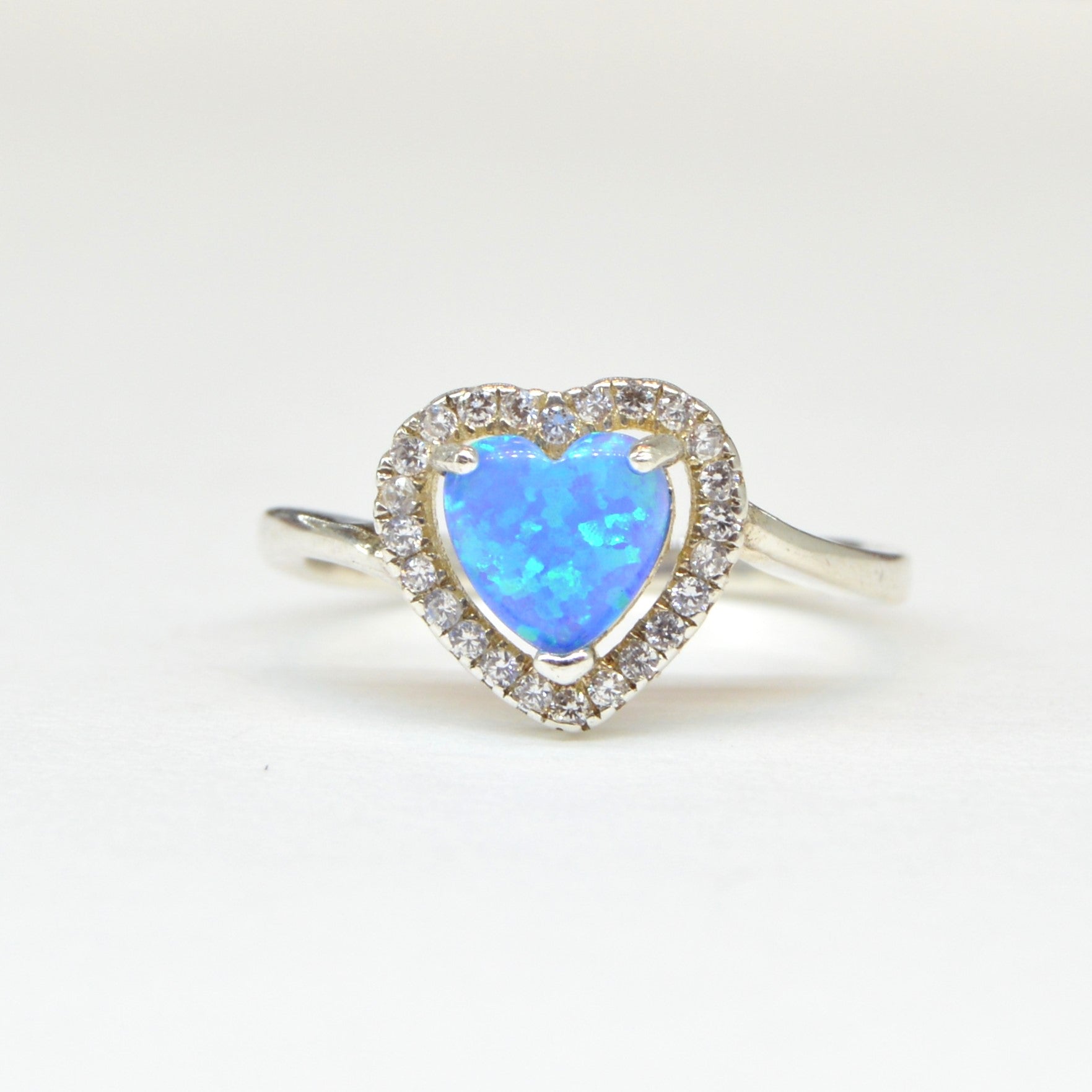 Anillo corazon opalo azul plata