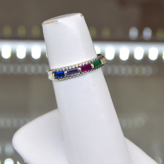 Anillo piedras colores plata